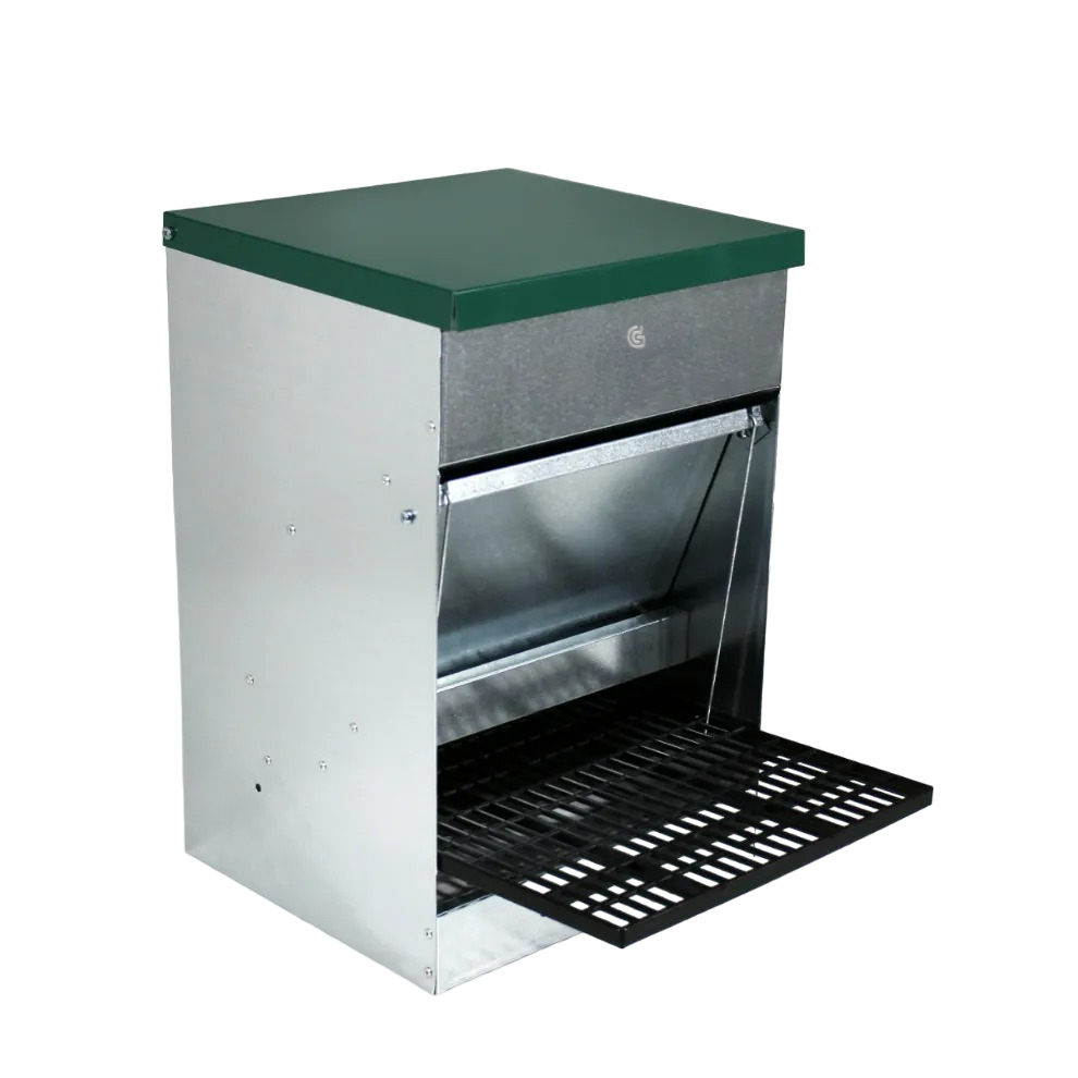 Tolva pequeña con cierre basculante para aves